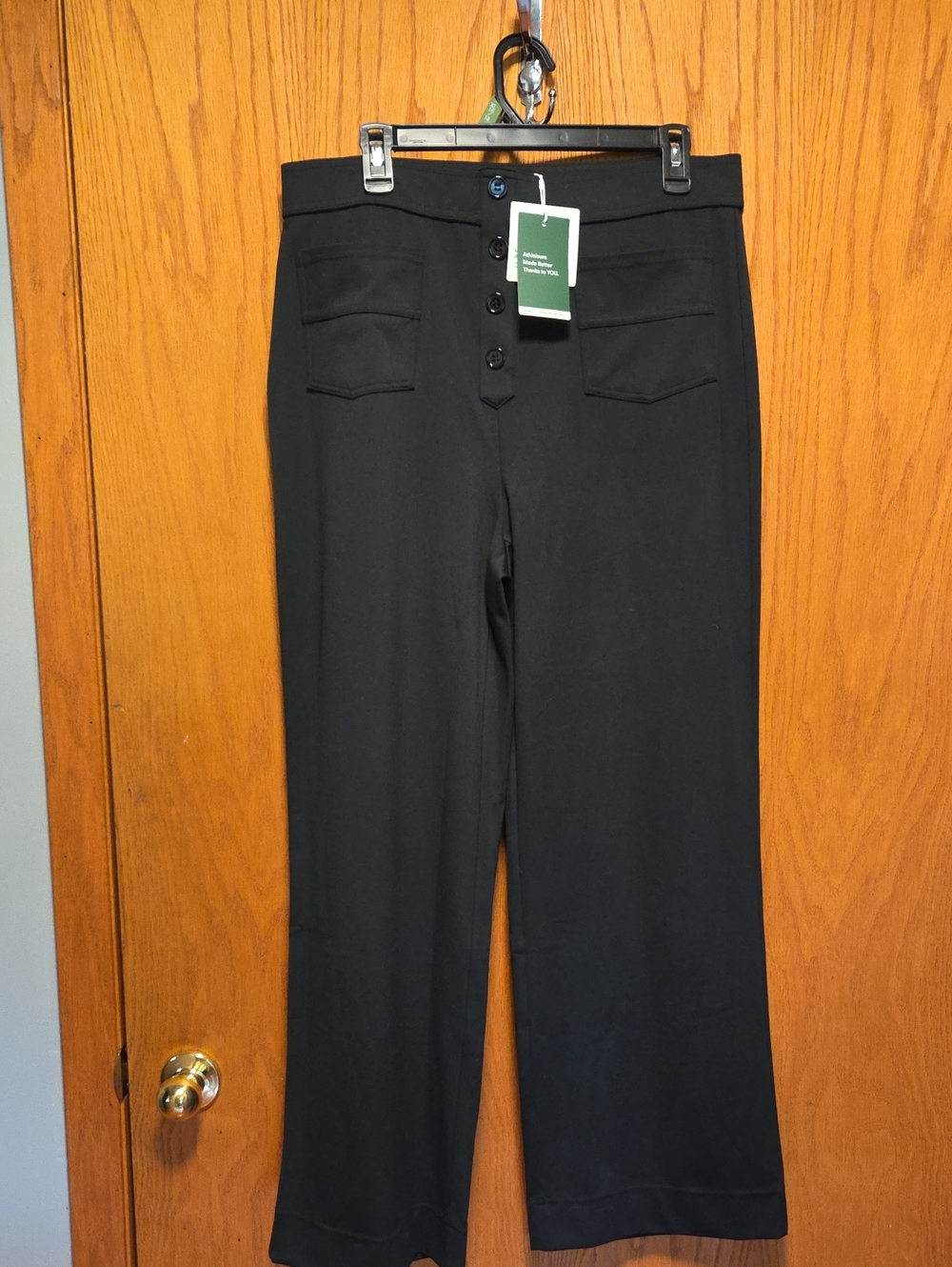 HALARA Black Wide-Leg High-Waist Pants with Front Button Detail